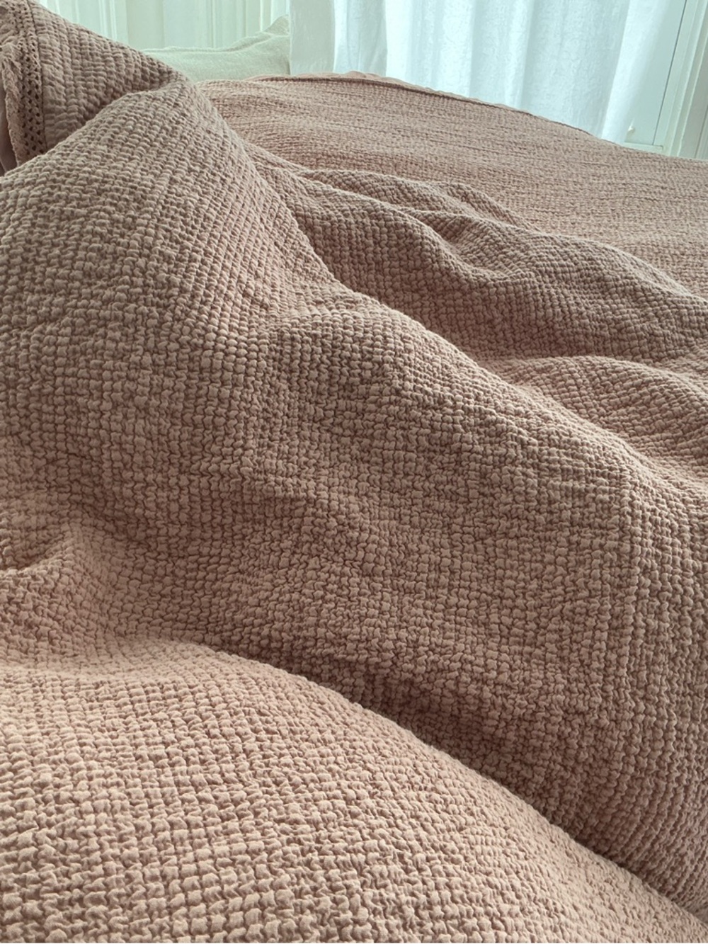 Chunky Cotton Waffle comforter w crochet trim - Picture 3 of 13